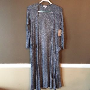 NWT S Sarah Duster Cardigan - blue & white ribbed